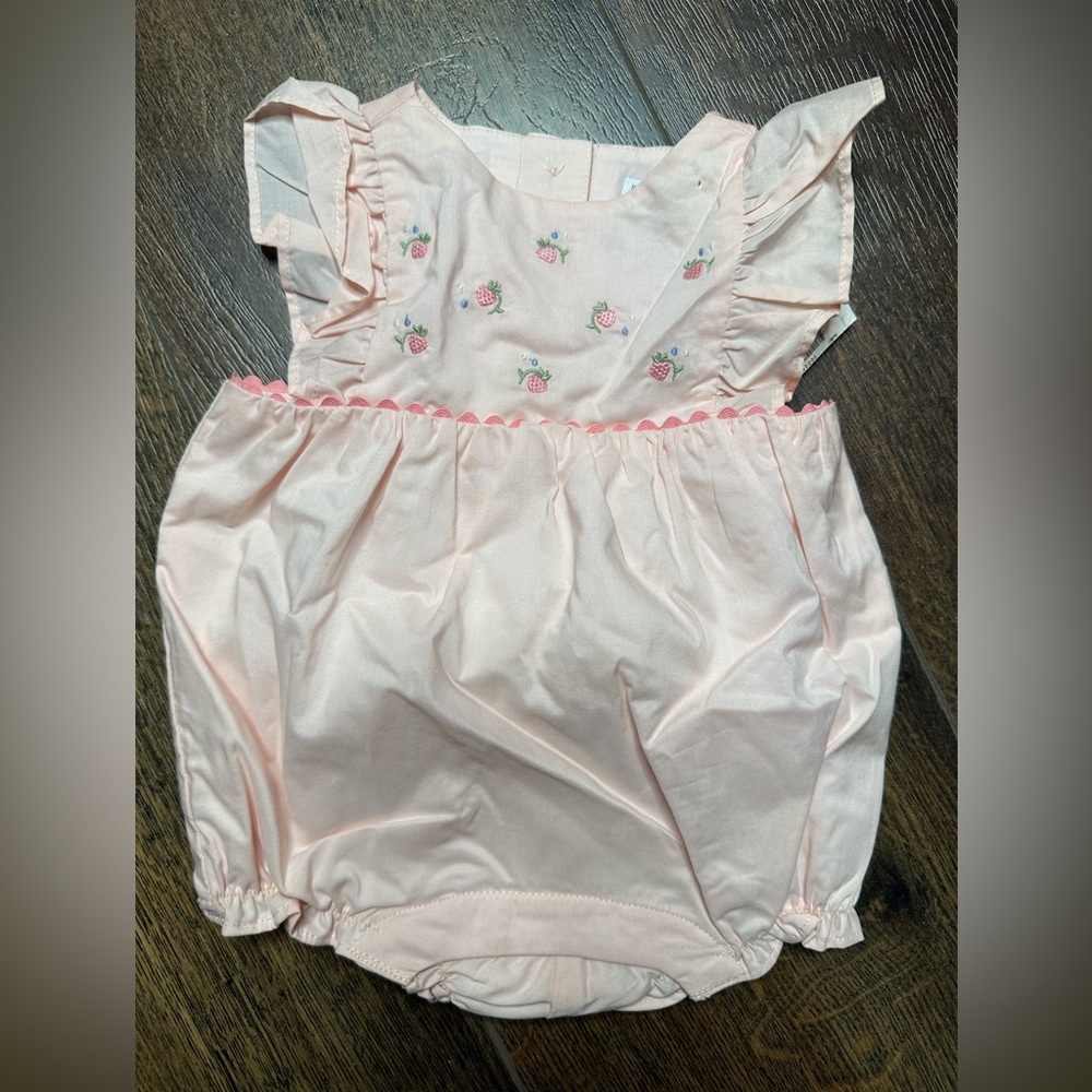 Janie and Jack Pink Strawberry Embroidered Romper